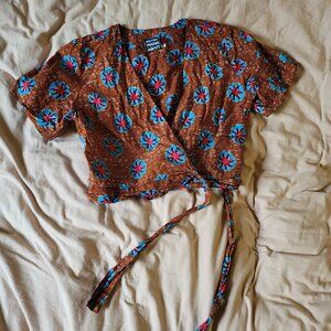 Brown Floral Wrap Crop Top